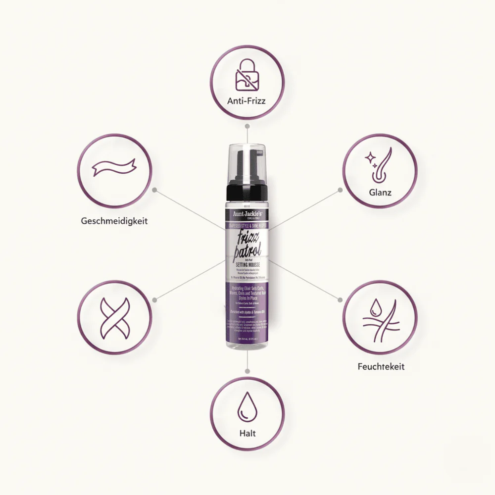 Aunt Jackie's Frizz Patrol anti-poof setting mousse 8.5oz purple can