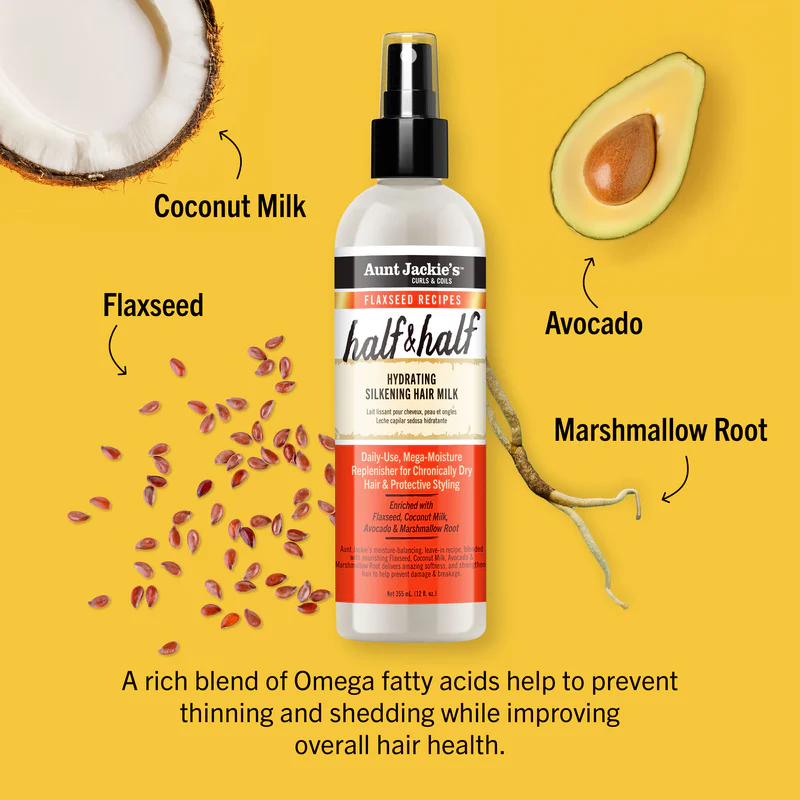 Aunt Jackie's Flaxseed Half & Half hydrating silkening hair milk 355ml spray bottle