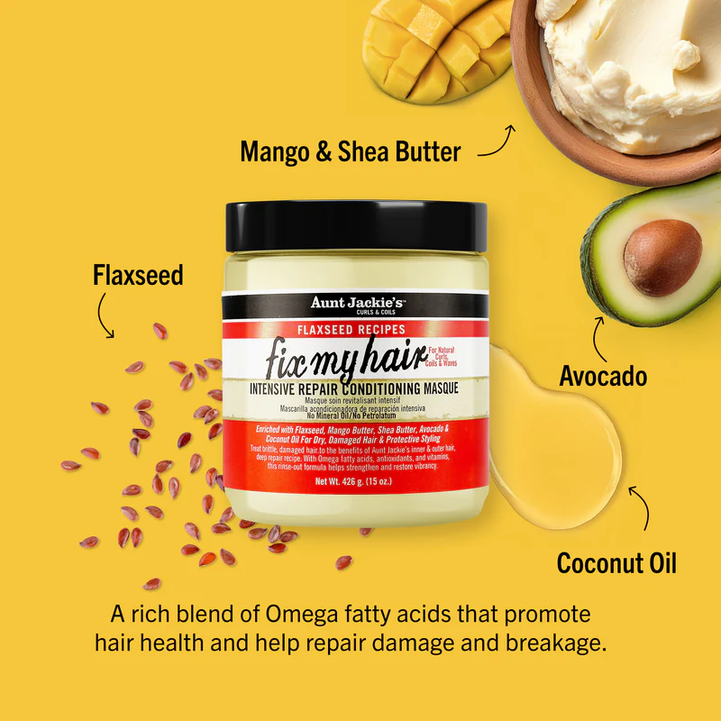 Aunt Jackie's Flaxseed Recipes Fix My Hair Intensive Repair Conditioning Masque 15oz jar