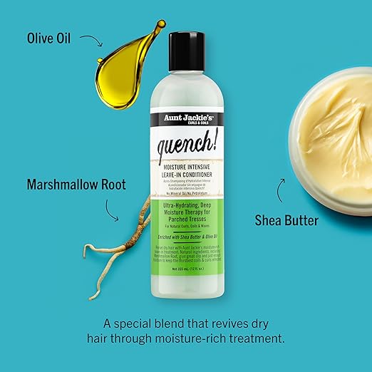 Aunt Jackie's Quench Moisture Intensive Leave In Conditioner 355ml bottle with black cap