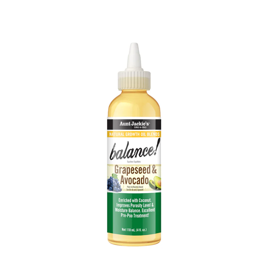 Aunt Jackie's Natural Growth Oil Blends Balance grapeseed and avocado pre-shampoo treatment, 4 oz bottle