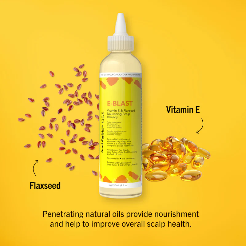 Aunt Jackie's Kids E-Blast Daily Oil for Dry Scalp, 8 oz bottle with Vitamin E and Flaxseed