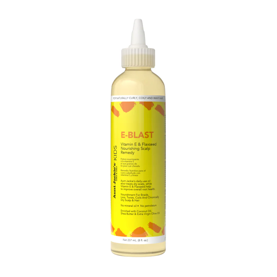 Aunt Jackie's Kids E-Blast Daily Oil for dry scalp, 237ml bottle with vitamin E and flaxseed