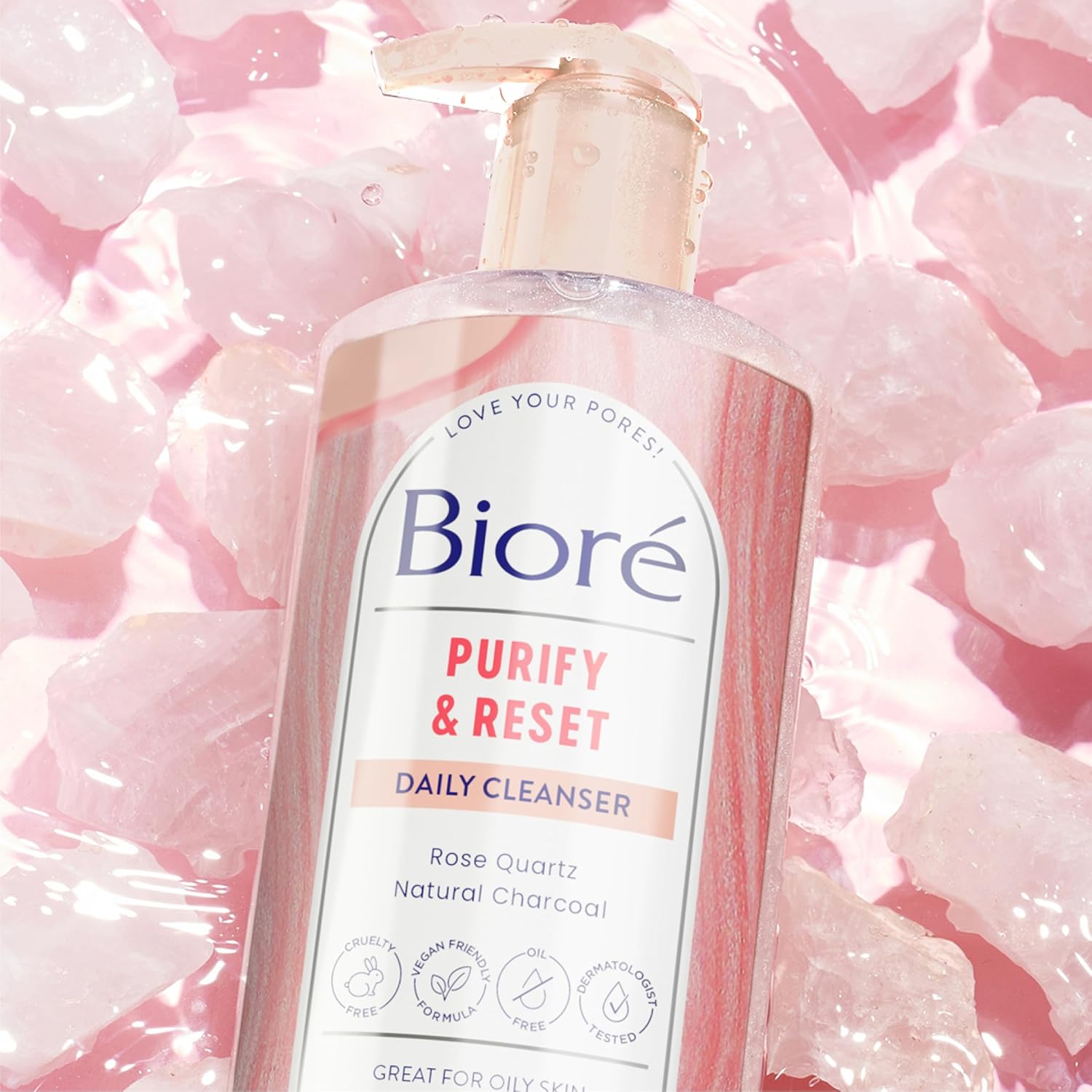 Bioré Rose Quartz Charcoal Daily Purifying Cleanser 6.77 oz oil-free facial wash