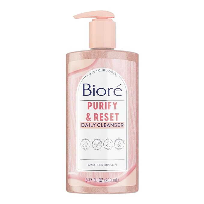 Bioré Purify & Reset Daily Cleanser pink pump bottle 200ml facial cleanser
