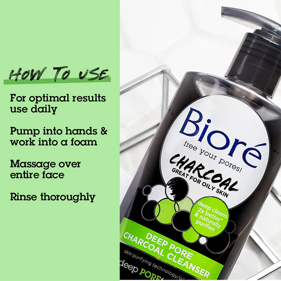 Bioré Deep Pore Charcoal Cleanser 200ml for oily skin with pump dispenser