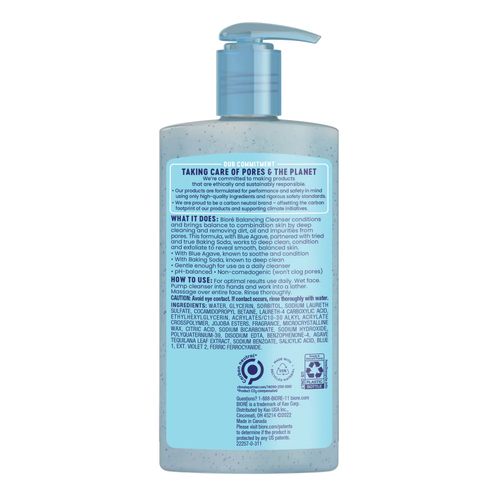Biore Blue Agave Baking Soda Pore Cleanser 200 mL pump bottle for combination skin
