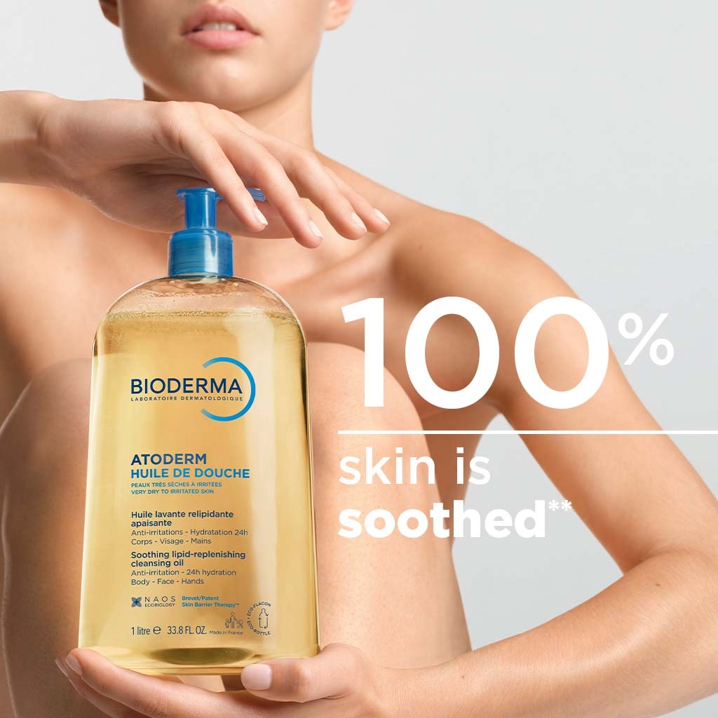 Bioderma Atoderm shower cleansing oil 1 litre bottle with blue pump dispenser