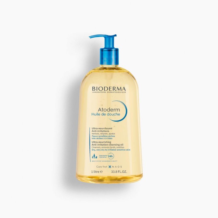 Bioderma Atoderm Shower Cleansing Oil 1L with blue pump dispenser