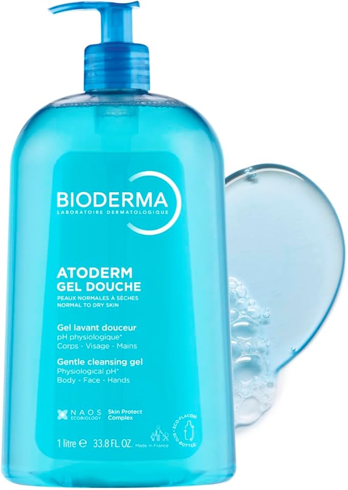 Bioderma Atoderm turquoise shower gel bottle 1 litre with pump dispenser