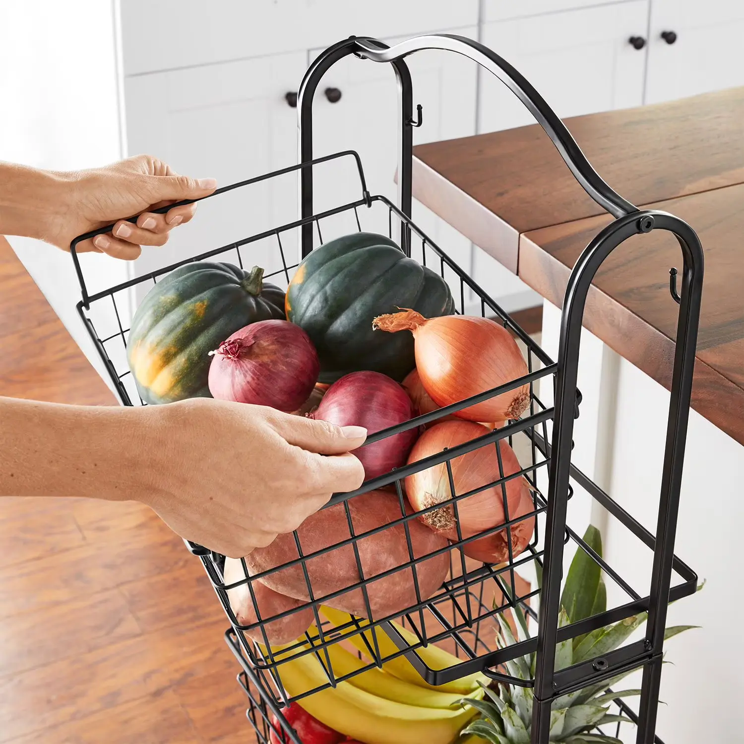 Member's Mark 3-tier black wire standing basket with handles