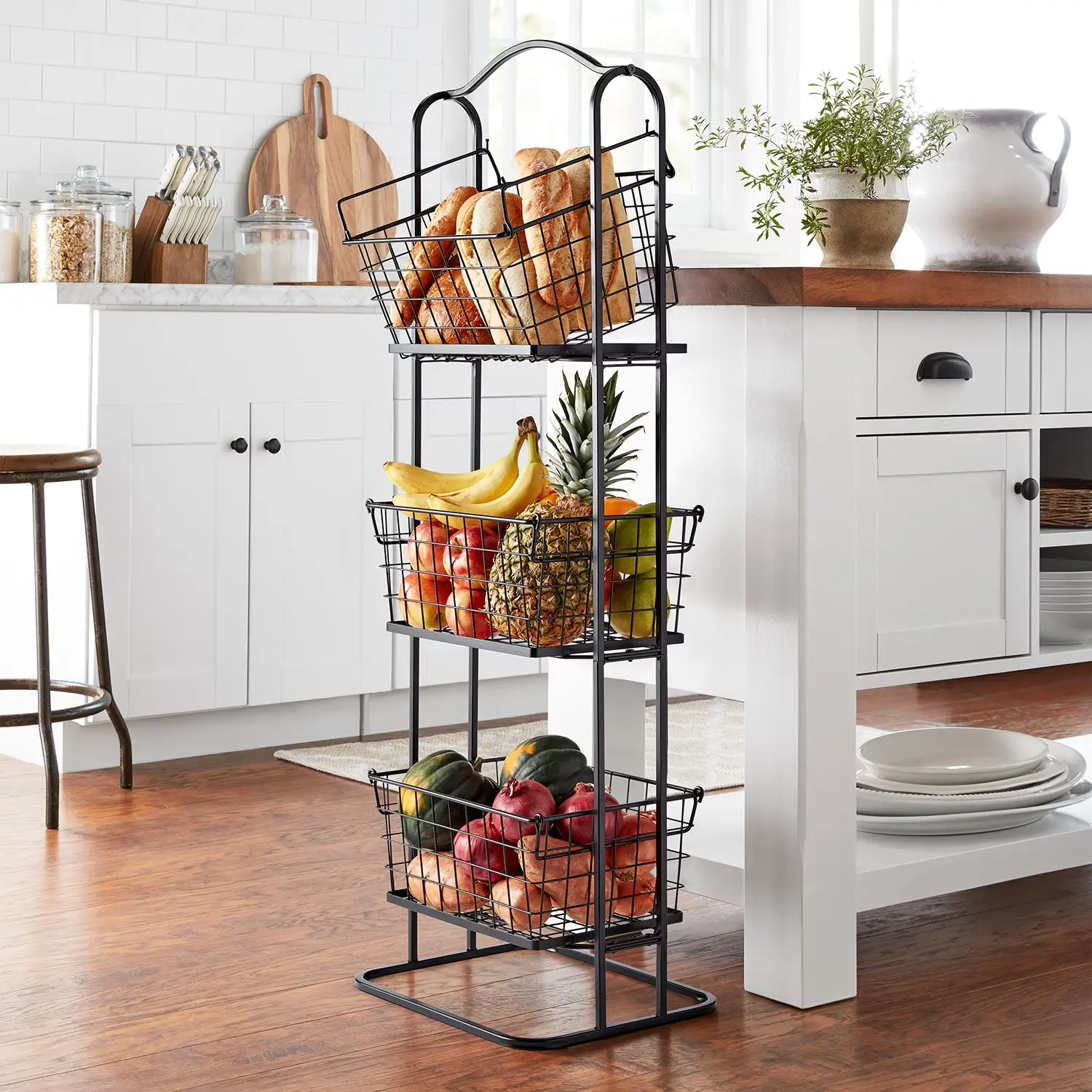 Member's Mark black wire 3-tier standing basket for storage and organisation