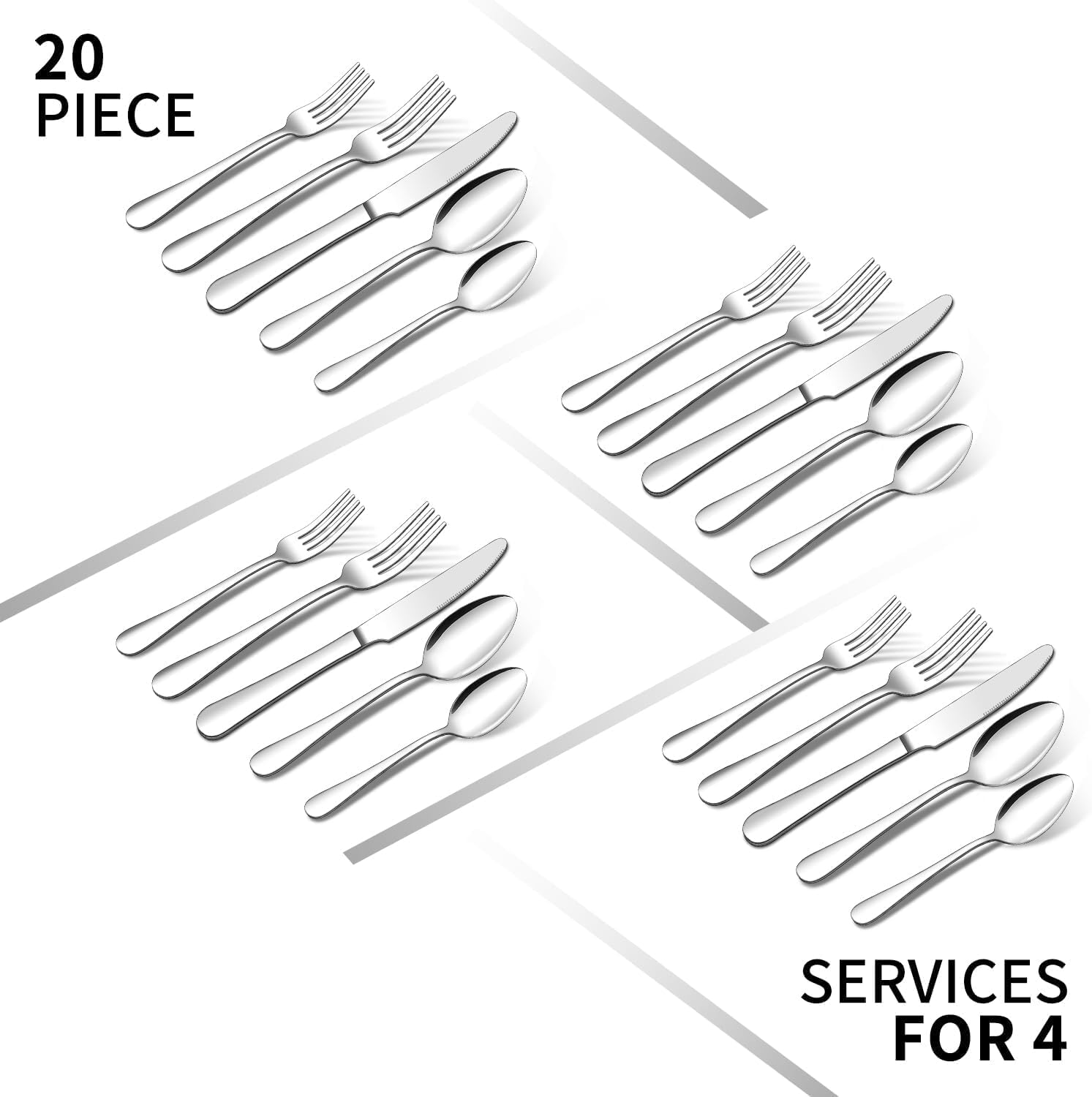 Member's Mark stainless steel mirror finish cutlery set, 20 pieces, service for 4