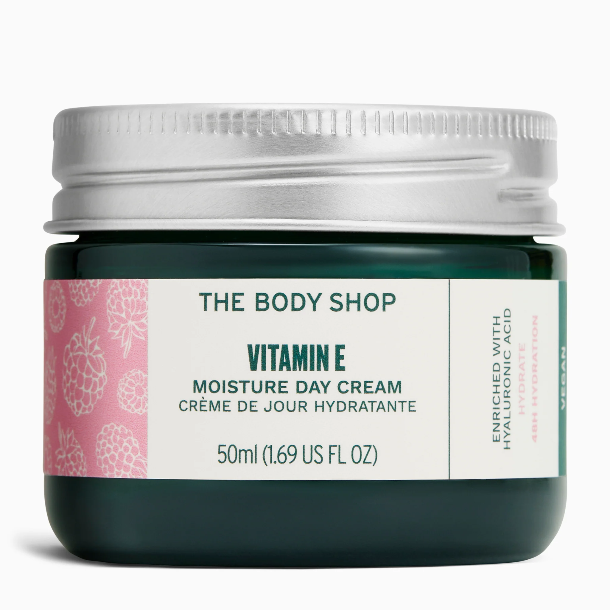 The Body Shop Vitamin E Moisture Day Cream 50ml jar with silver lid