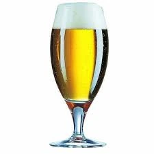 Maldive beer glass 12.5oz filled with golden beer, set of 12