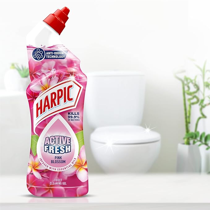 Harpic Active Fresh Pink Blossom 750ml toilet cleaning gel bottle with red cap