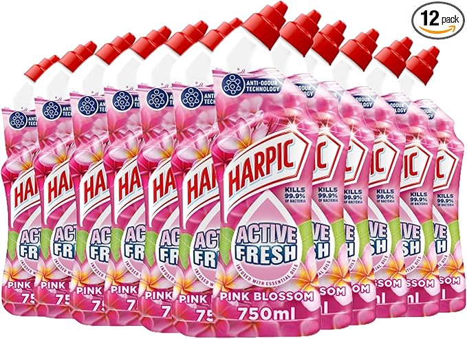 Harpic Active Fresh Pink Blossom toilet cleaning gel 750ml, twelve pack
