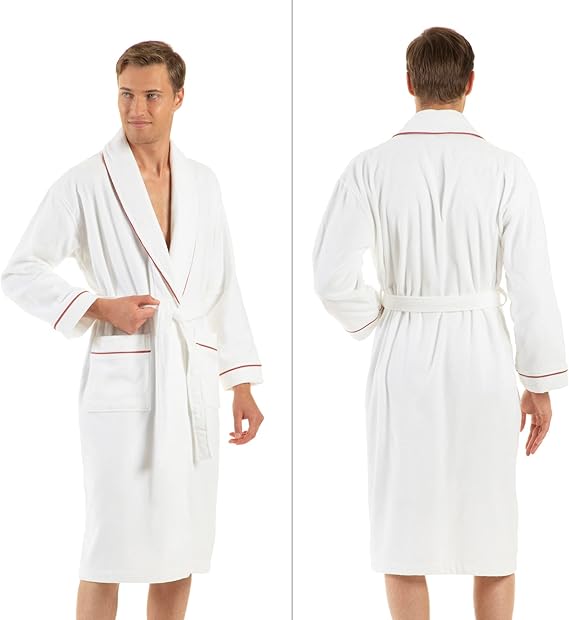 White Pearl Prestige Turkish cotton terry towelling bath robe with trim