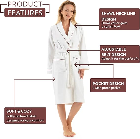 White pearl prestige Turkish cotton terry towelling bath robe with belt