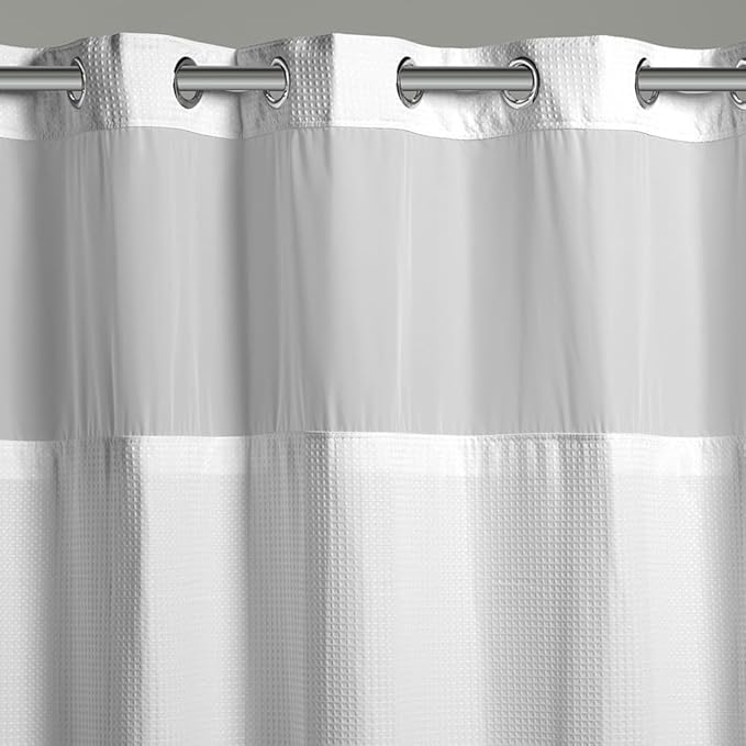 White hookless shower curtain 180x180cm with textured waffle weave pattern