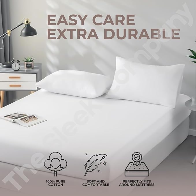 200TC 100% cotton percale fitted sheet white superking 12 inch deep