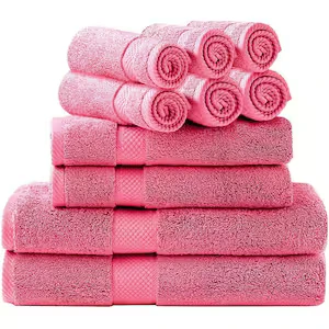 Pink chlorine resistant pool towels set with rolled and folded options