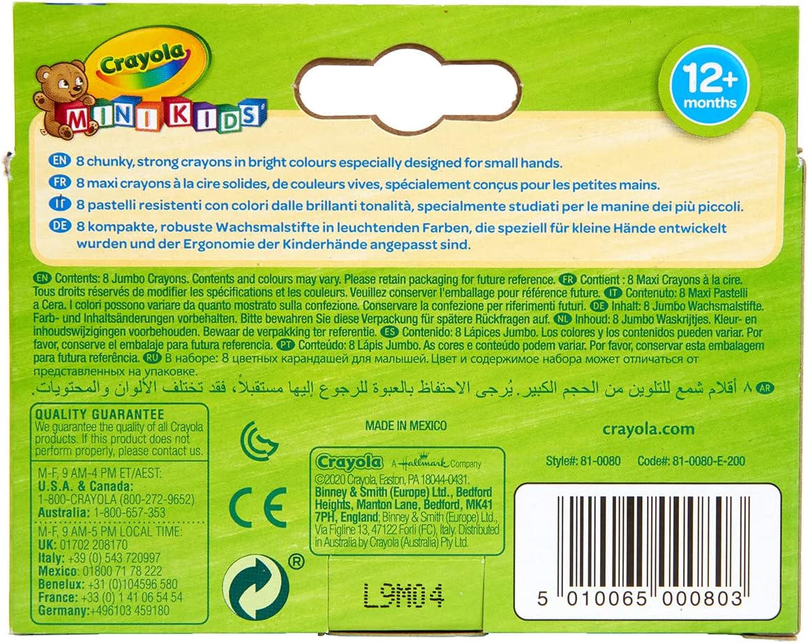 Crayola Mini Kids 8 jumbo crayons in bright colours for small hands