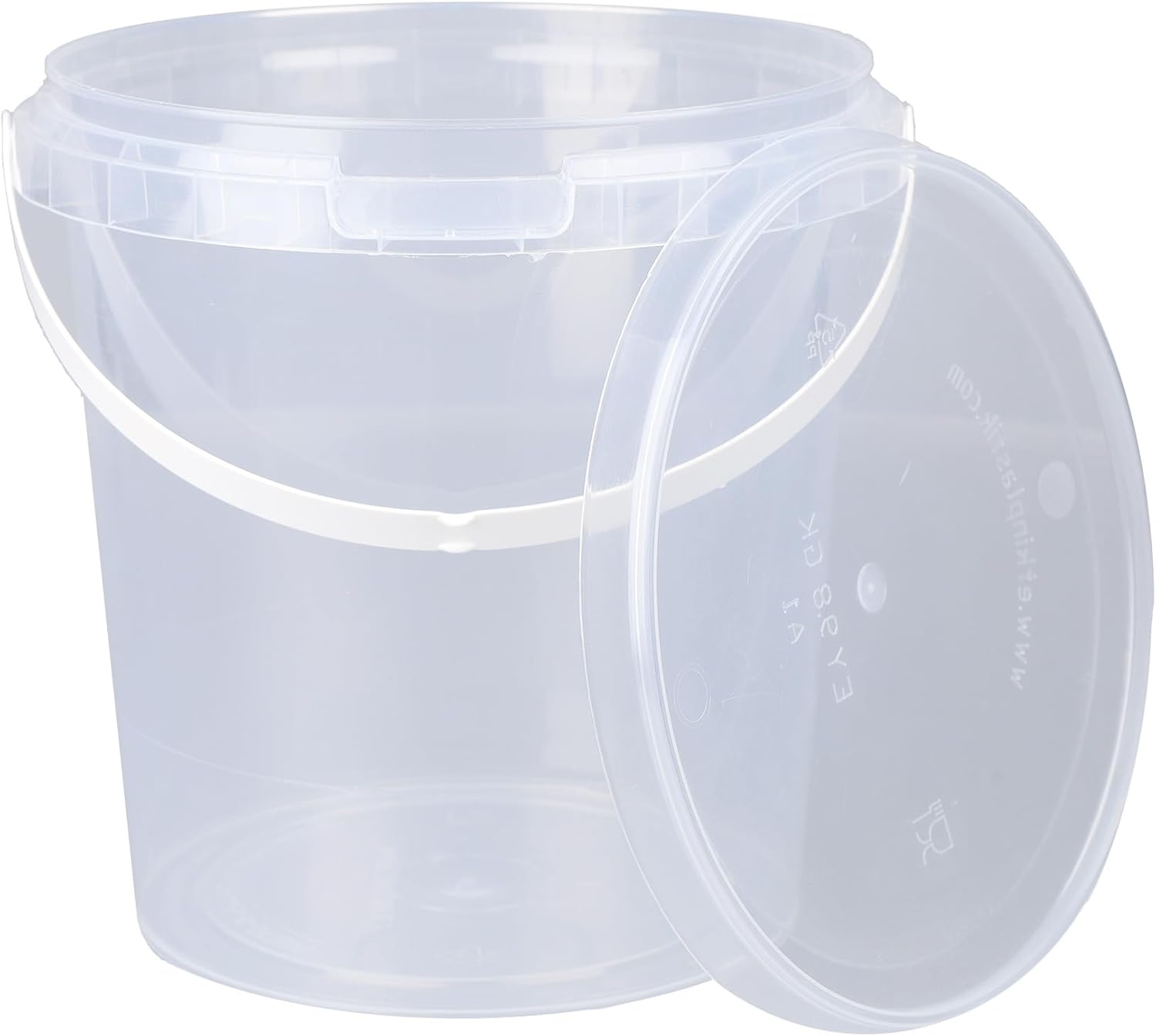 Clear plastic round bucket 10 litre capacity with lid and handle