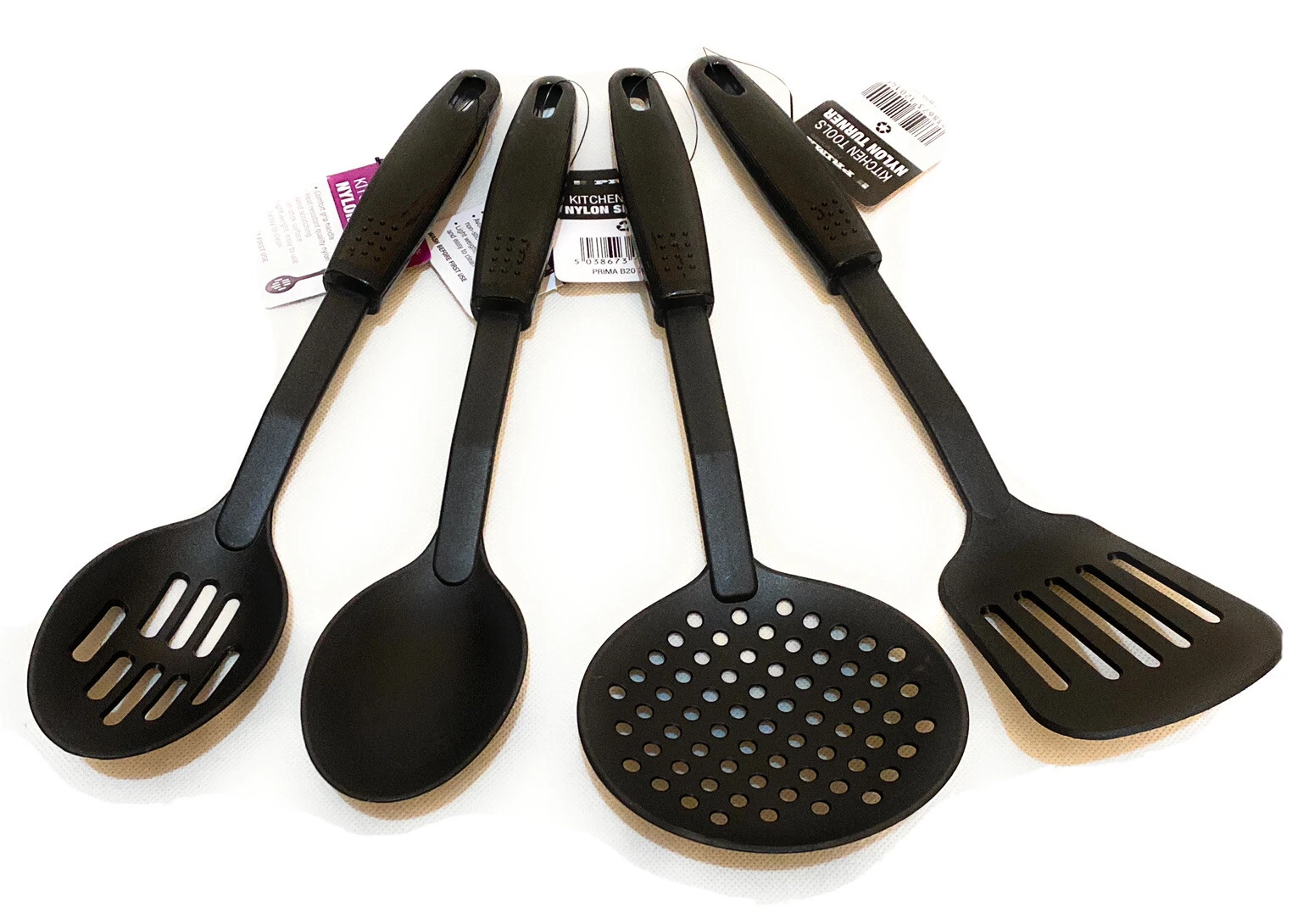 Prima black nylon kitchen utensil set with four serving spoons