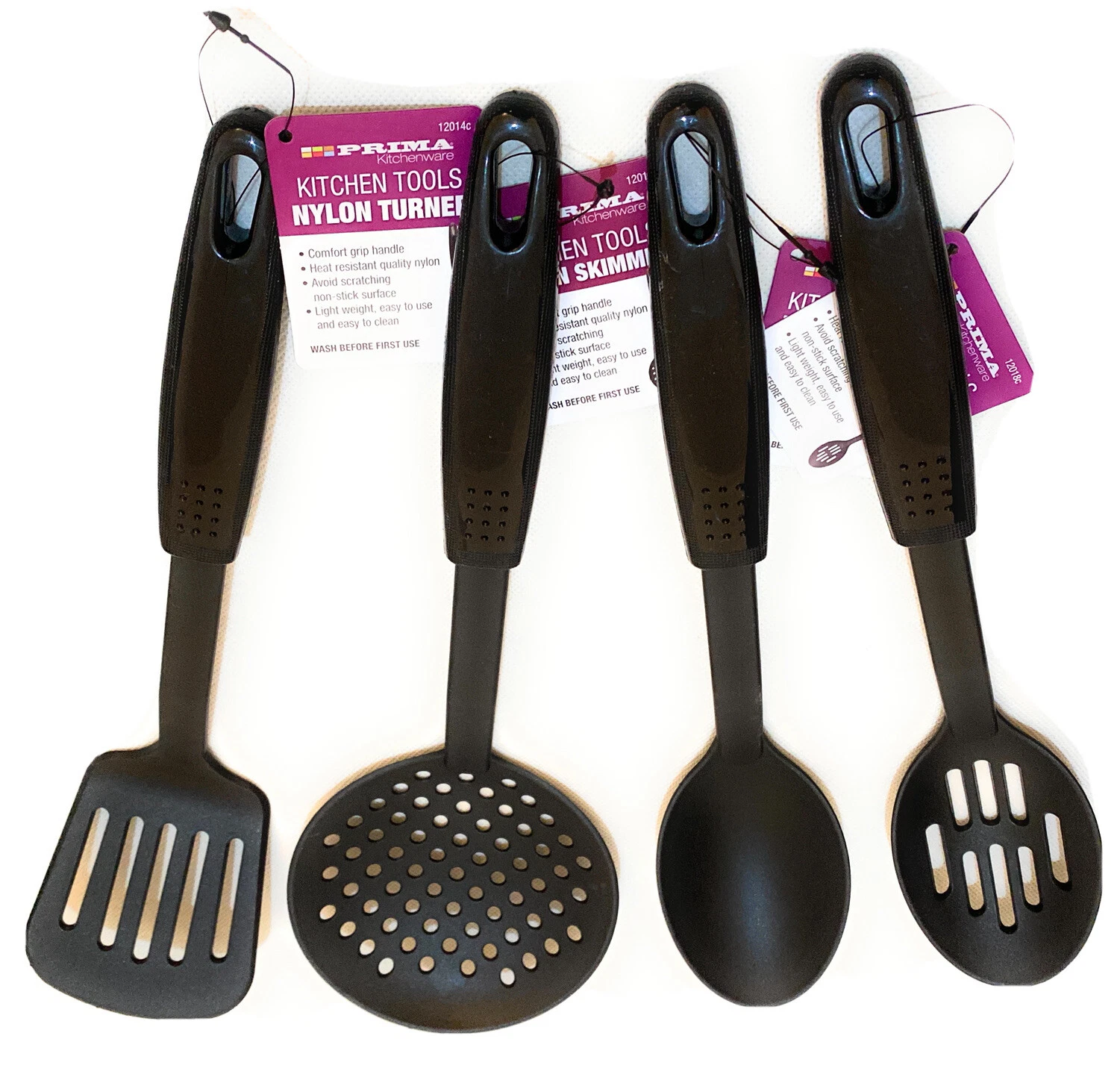 Prima black nylon kitchen utensil set with solid serving spoon