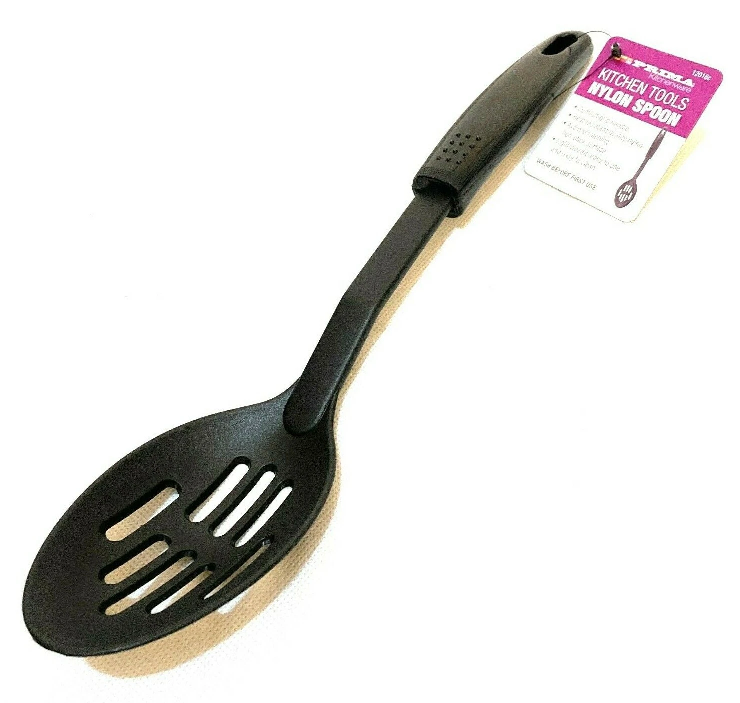 Prima solid serving spoon with black nylon head and wooden handle
