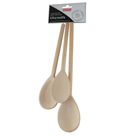 Beech wooden spoon set three pieces varying sizes kitchen utensils