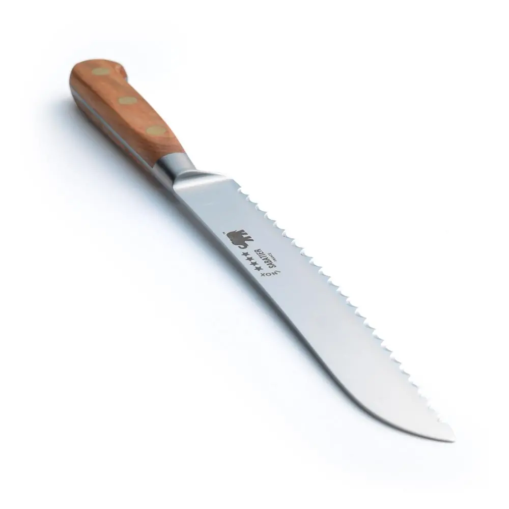 Sabatier bread knife with serrated blade and wooden handle