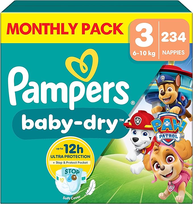 Pampers Baby Dry Paw Patrol Size 3 nappies, 234 pack monthly pack