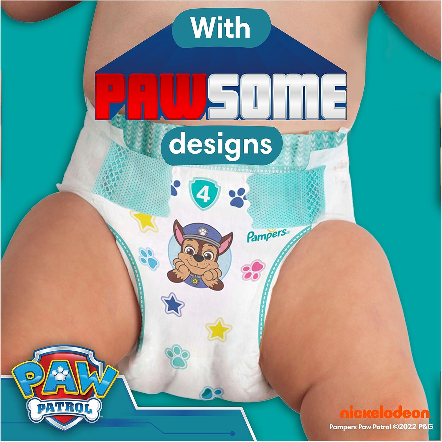 Pampers Paw Patrol Baby Dry Nappies Size 3, 234 pack with turquoise designs