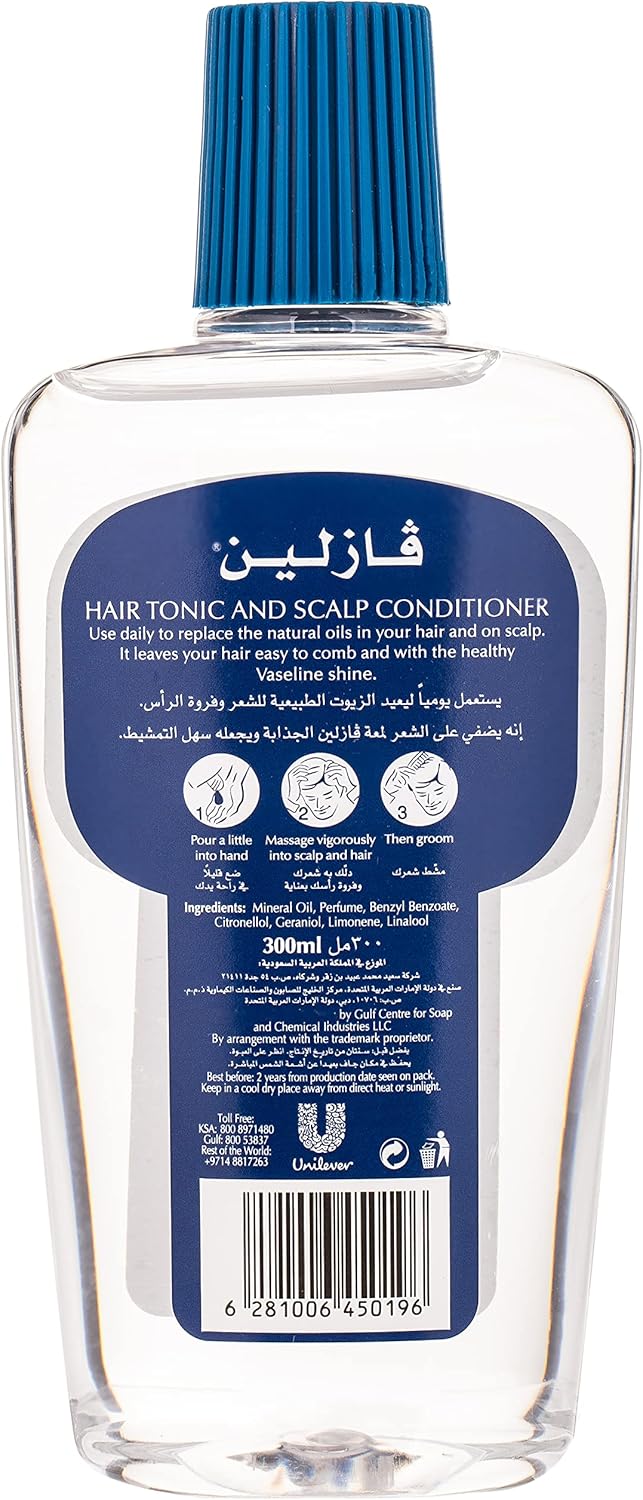 Vaseline Hair Tonic and Scalp Conditioner 300ml bottle with blue cap