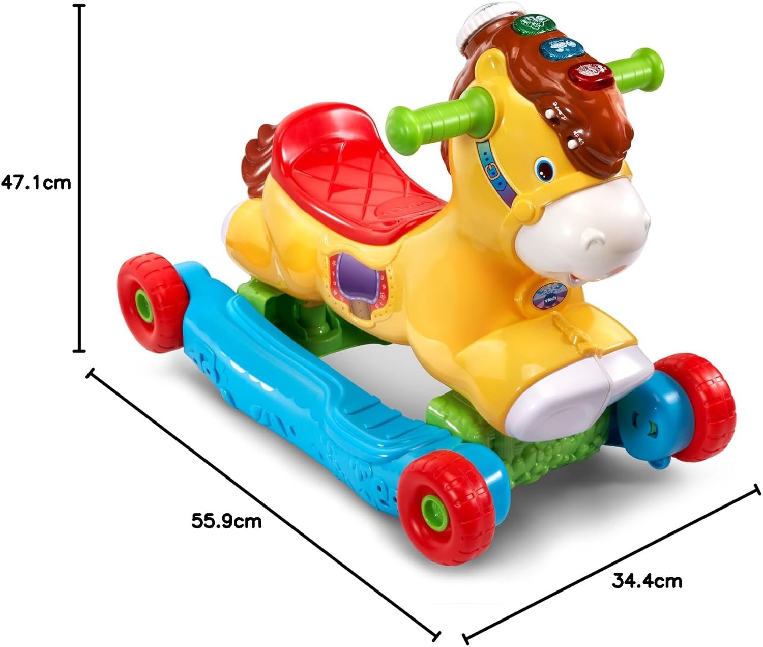 VTech Push, Gallop & Ride Pony yellow ride-on toy with brown mane and handles