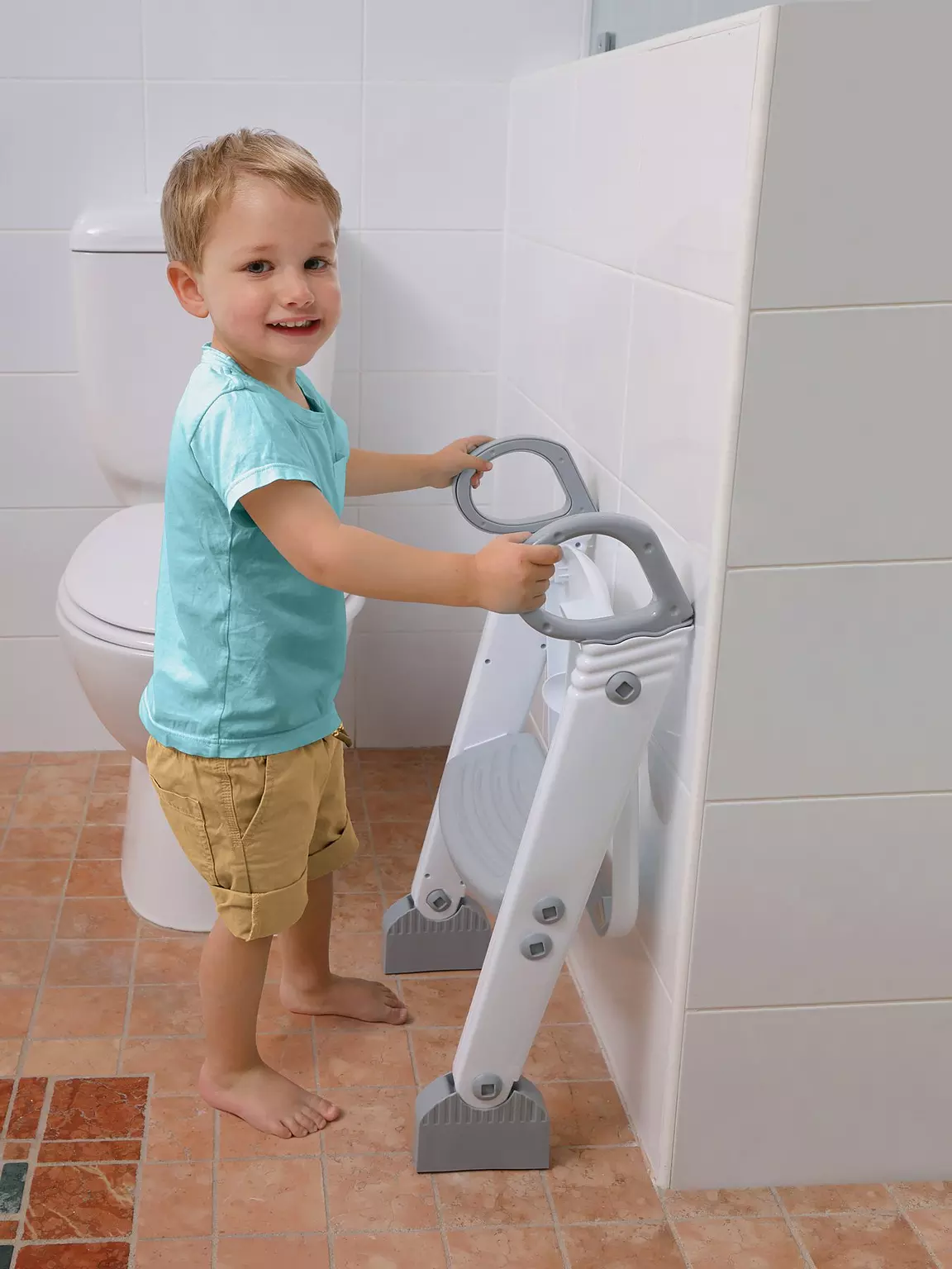 Dreambaby Ladder Step-Up Toilet Trainer white and grey with handles