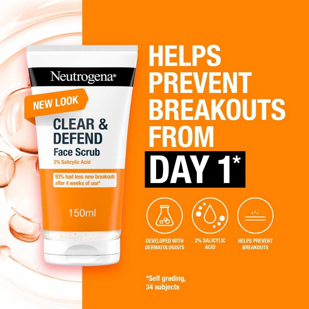 Neutrogena Clear & Defend Face Scrub 150ml with 2% Salicylic Acid