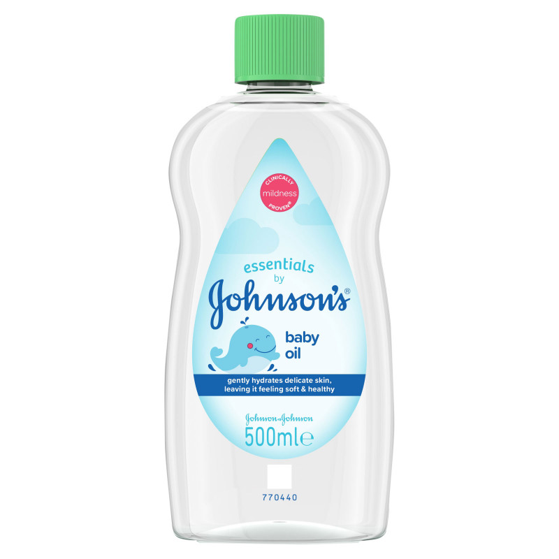 Johnsons Essentials Baby Oil 500ml bottle with green cap