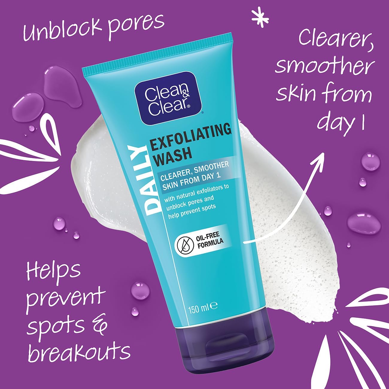 Clean & Clear Daily Exfoliating Wash 150ml turquoise bottle oil-free formula