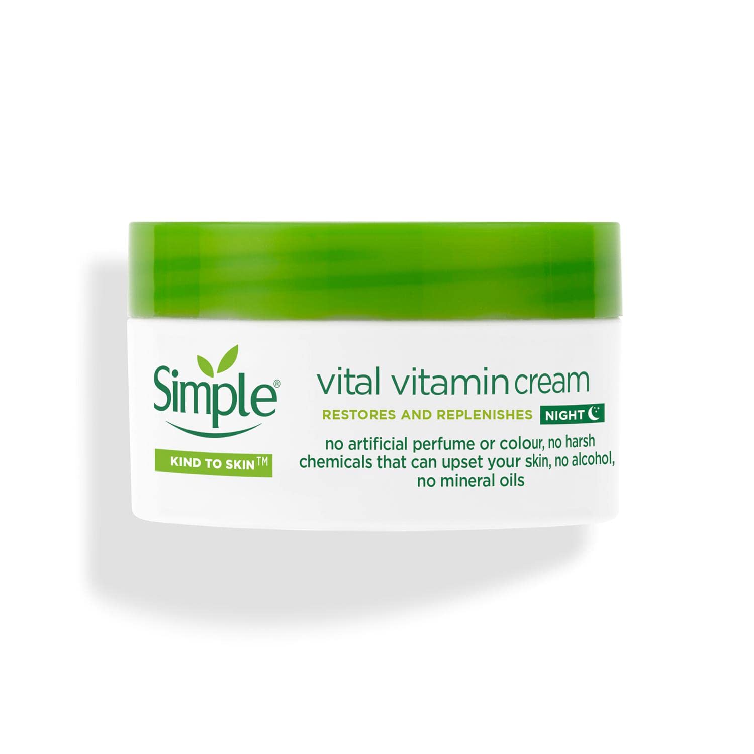 Simple Vital Vitamin Night Cream with green lid, restores and replenishes skin