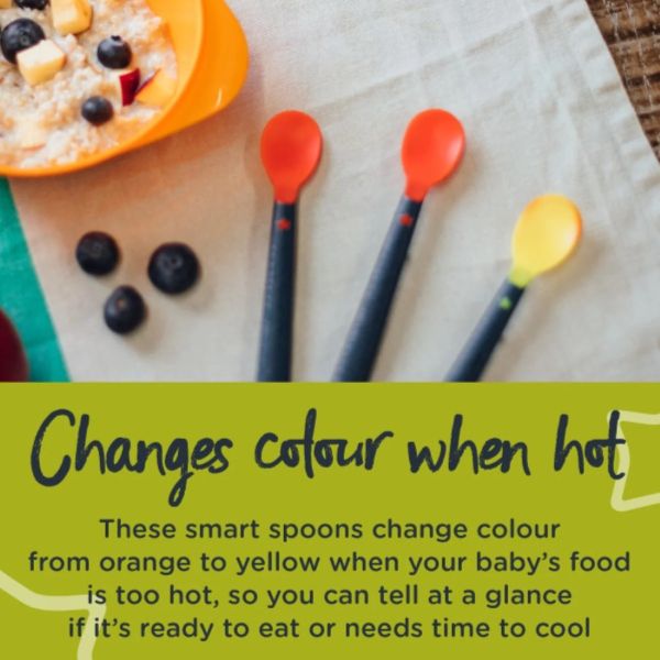 Tommee Tippee Heat Sense soft weaning spoons four pack with colour-change technology