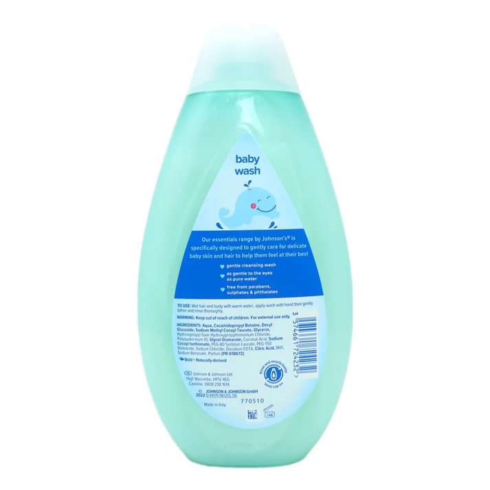 Johnsons Baby Essentials 500ml turquoise wash bottle for gentle cleansing