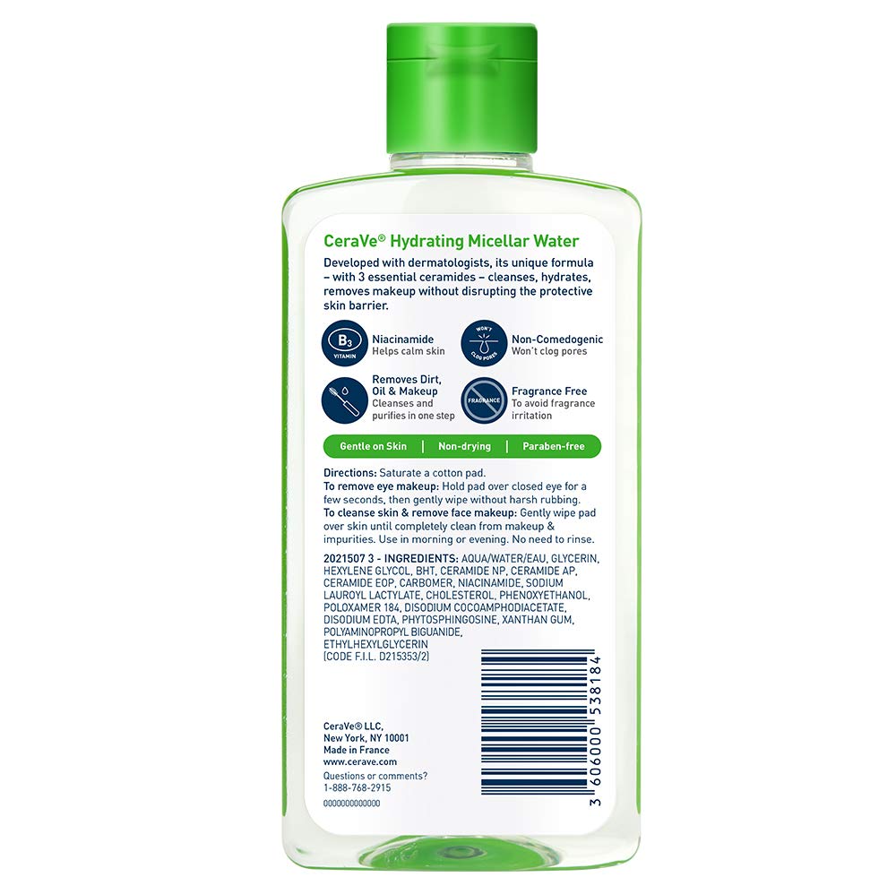 CeraVe Hydrating Micellar Water 10 ounce bottle with green cap