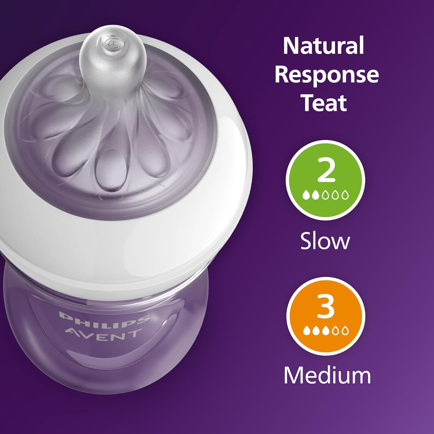 Philips Avent Natural Response 3.0 purple bottle teat set size 2 and 3