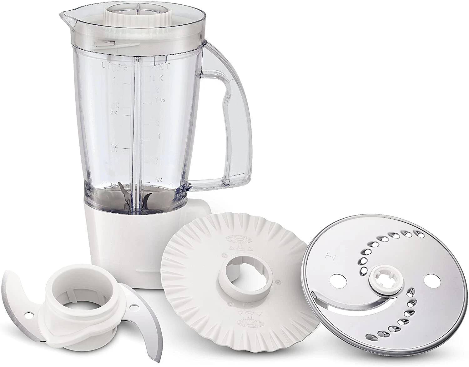 Tefal Double Force Compact white food processor with blades and discs included