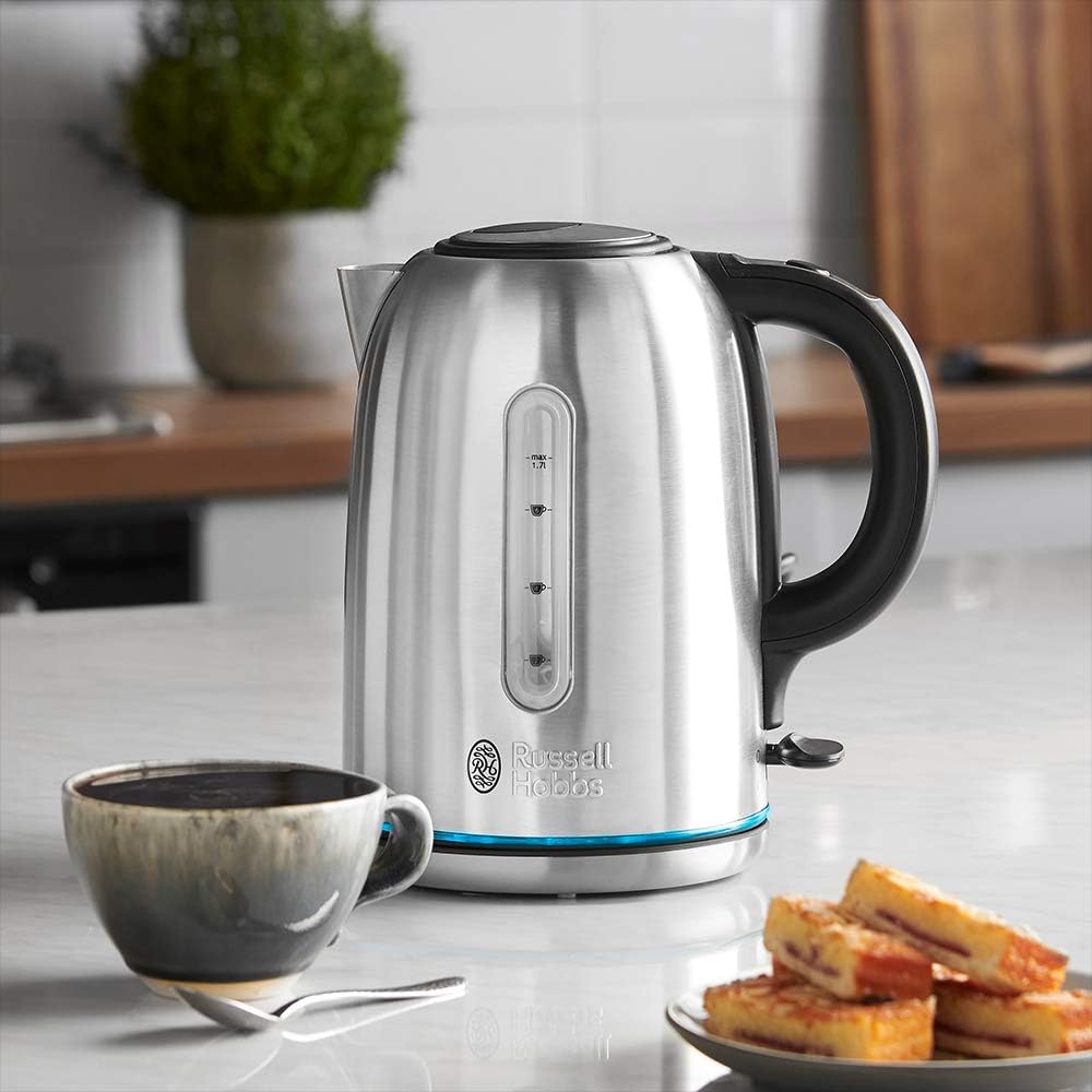 Russell Hobbs Futura brushed stainless steel electric kettle with black handle