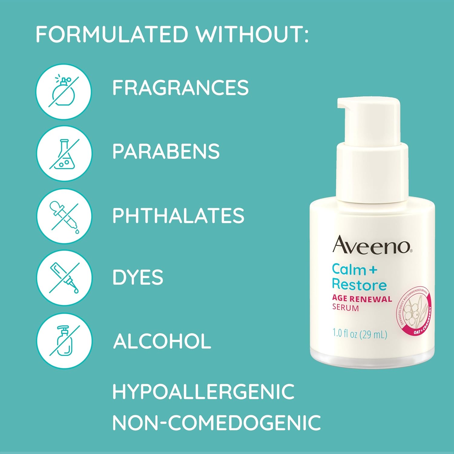 Aveeno Calm Restore Age Renewal Serum for sensitive skin, 1 fl oz bottle