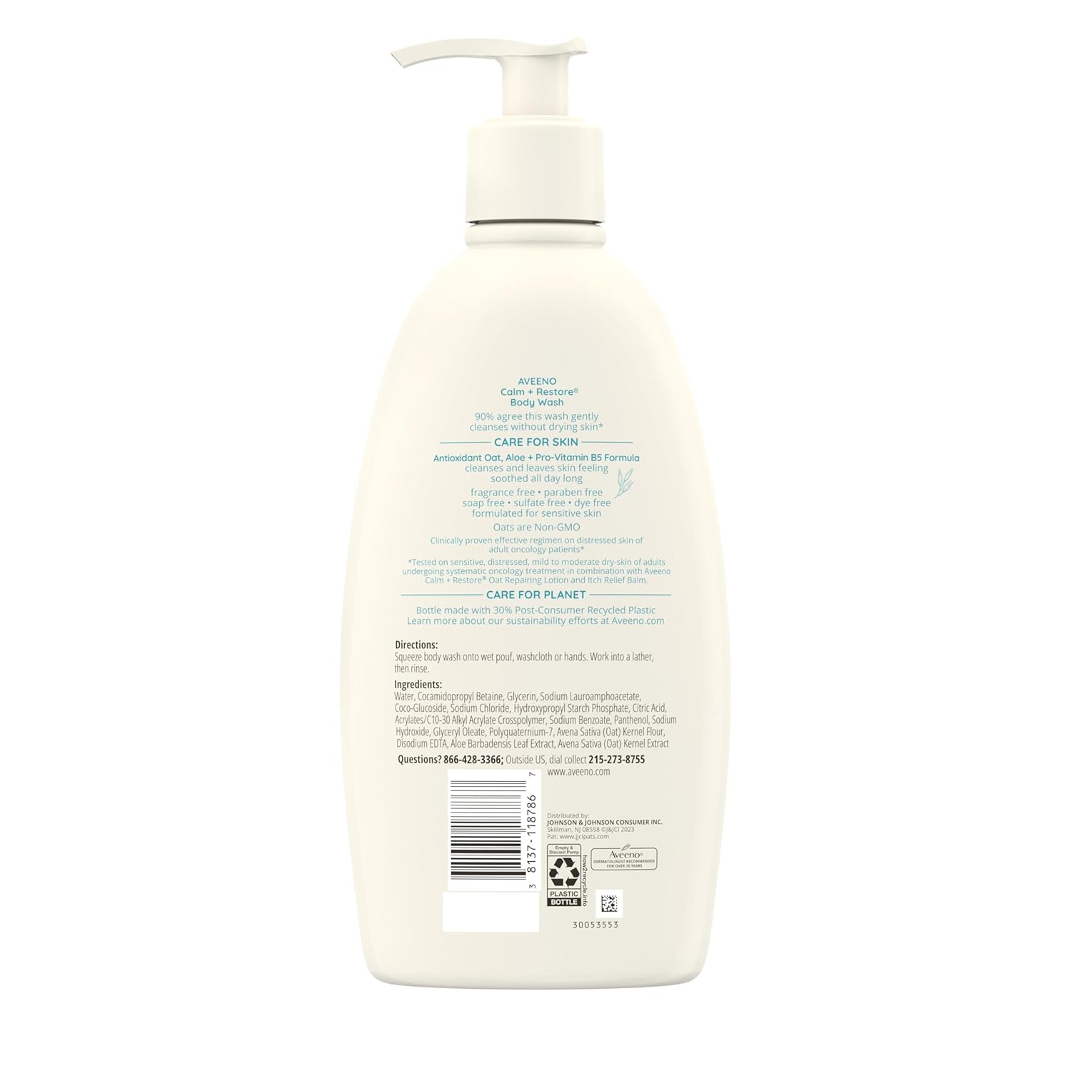 Aveeno Calm + Restore Daily Body Wash for sensitive skin, 18 fl oz bottle